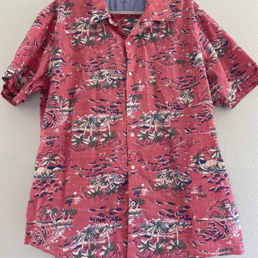 Pink Hawaiian Novelty Print Casual Button Up Shirt‎ 100% Cotton XXL vacation